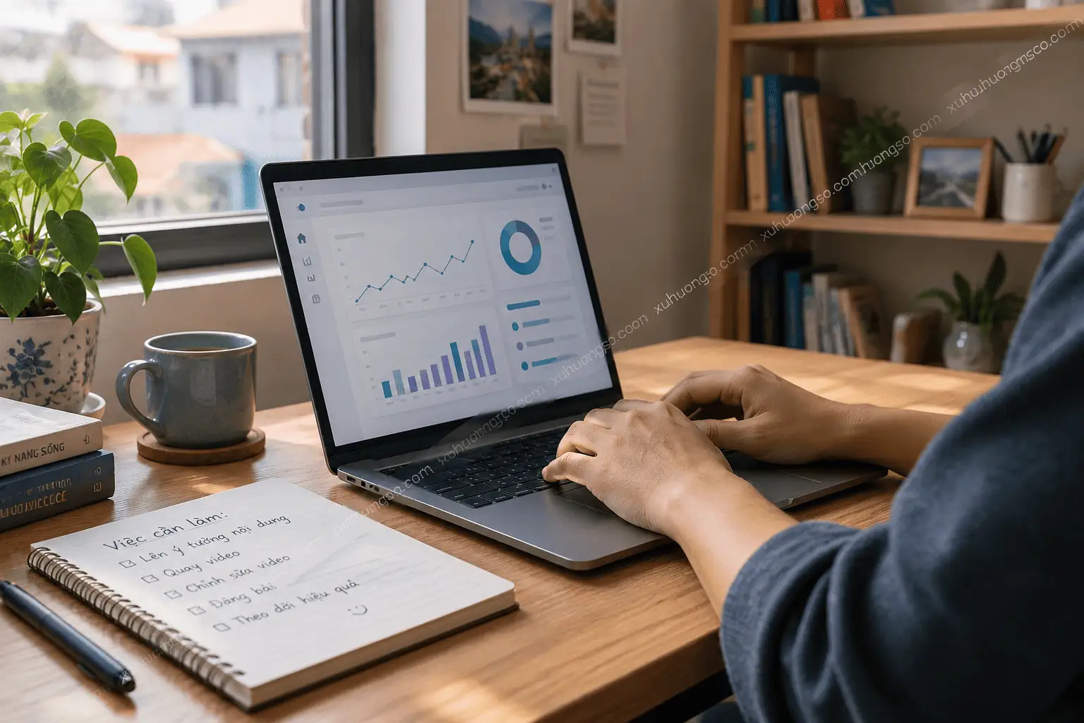 Góc bàn làm việc tại nhà minh hoạ cho khái niệm MMO - kiếm tiền online