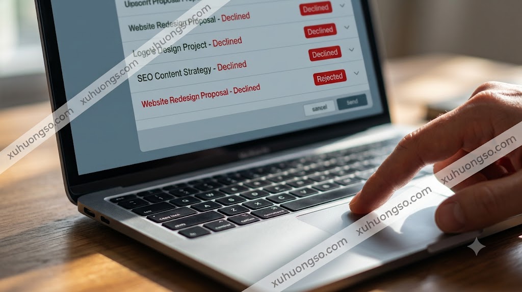 Minh hoạ proposal freelancer bị từ chối trên màn hình laptop