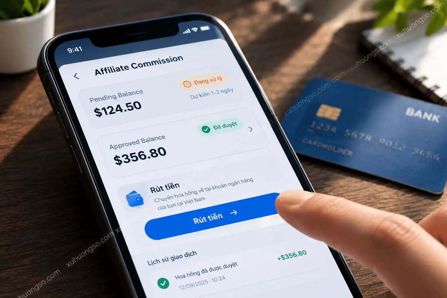 Minh hoạ thao tác rút hoa hồng affiliate marketing về tài khoản ngân hàng